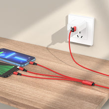 Заредете изображение във визуализатора на галерията – Borofone Cable BX72 3 in 1 - USB to Type C, Micro USB, Lightning - 2A 1 metre red

