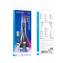 Заредете изображение във визуализатора на галерията – Borofone Cable BX72 4 in 1 - USB to Type C, Micro USB, 2xLightning - 2A 1 metre black
