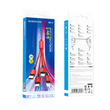 Заредете изображение във визуализатора на галерията – Borofone Cable BX72 4 in 1 - USB to Type C, Micro USB, 2xLightning - 2A 1 metre red
