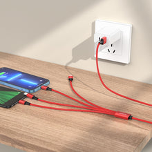 Заредете изображение във визуализатора на галерията – Borofone Cable BX72 4 in 1 - USB to Type C, Micro USB, 2xLightning - 2A 1 metre red
