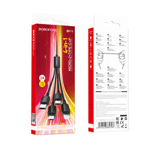 Заредете изображение във визуализатора на галерията – Borofone Cable BX72 4 in 1 - USB to 2xType C, Micro USB, Lightning - 2A 1 metre black
