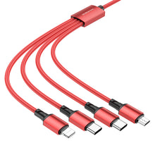 Заредете изображение във визуализатора на галерията – Borofone Cable BX72 4 in 1 - USB to 2xType C, Micro USB, Lightning - 2A 1 metre red
