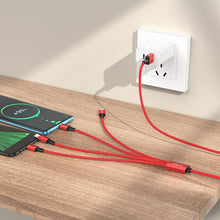 Заредете изображение във визуализатора на галерията – Borofone Cable BX72 4 in 1 - USB to 2xType C, Micro USB, Lightning - 2A 1 metre red
