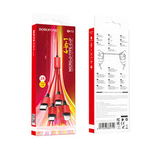 Заредете изображение във визуализатора на галерията – Borofone Cable BX72 4 in 1 - USB to 2xType C, Micro USB, Lightning - 2A 1 metre red
