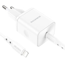 Заредете изображение във визуализатора на галерията – Borofone Wall charger BN6 Field - Type C - QC 3.0 PD 20W with Type C to Lightning cable white
