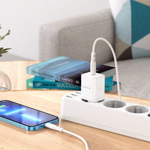 Заредете изображение във визуализатора на галерията – Borofone Wall charger BN6 Field - Type C - QC 3.0 PD 20W with Type C to Lightning cable white
