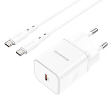 Заредете изображение във визуализатора на галерията – Borofone Wall charger BN6 Field - Type C - QC 3.0 PD 20W with Type C to Typ C cable white
