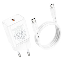 Заредете изображение във визуализатора на галерията – Borofone Wall charger BN6 Field - Type C - QC 3.0 PD 20W with Type C to Typ C cable white
