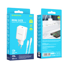 Заредете изображение във визуализатора на галерията – Borofone Wall charger BN6 Field - Type C - QC 3.0 PD 20W with Type C to Typ C cable white

