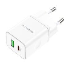 Заредете изображение във визуализатора на галерията – Borofone Wall charger BN7 - USB + Type C - QC 3.0 PD 20W white
