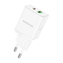 Заредете изображение във визуализатора на галерията – Borofone Wall charger BN7 - USB + Type C - QC 3.0 PD 20W white
