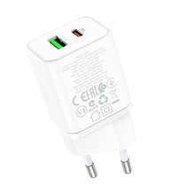 Заредете изображение във визуализатора на галерията – Borofone Wall charger BN7 - USB + Type C - QC 3.0 PD 20W white
