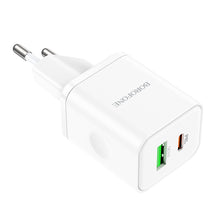 Заредете изображение във визуализатора на галерията – Borofone Wall charger BN7 - USB + Type C - QC 3.0 PD 20W white
