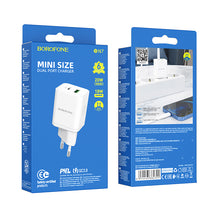 Заредете изображение във визуализатора на галерията – Borofone Wall charger BN7 - USB + Type C - QC 3.0 PD 20W white
