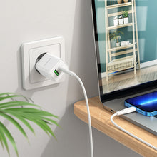 Заредете изображение във визуализатора на галерията – Borofone Wall charger BN7 - USB + Type C - QC 3.0 PD 20W white
