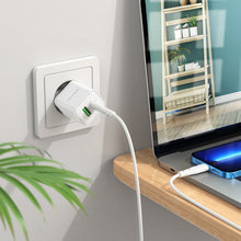 Заредете изображение във визуализатора на галерията – Borofone Wall charger BN7 - USB + Type C - QC 3.0 PD 20W with Type C to Lightning cable white
