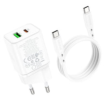 Заредете изображение във визуализатора на галерията – Borofone Wall charger BN7 - USB + Type C - QC 3.0 PD 20W with Type C to Type C cable white
