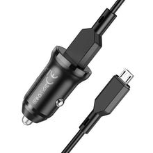 Заредете изображение във визуализатора на галерията – Borofone Car charger BZ18 - USB - QC 3.0 18W with USB to Micro USB cable black
