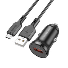 Заредете изображение във визуализатора на галерията – Borofone Car charger BZ18 - USB - QC 3.0 18W with USB to Micro USB cable black
