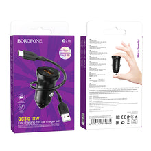 Заредете изображение във визуализатора на галерията – Borofone Car charger BZ18 - USB - QC 3.0 18W with USB to Typ C cable black
