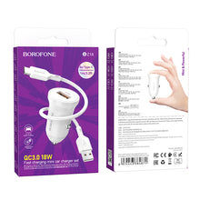 Заредете изображение във визуализатора на галерията – Borofone Car charger BZ18 - USB - QC 3.0 18W with USB to Typ C cable white
