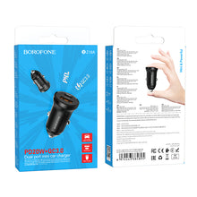 Заредете изображение във визуализатора на галерията – Borofone Car charger BZ18A - USB + Type C - PD 20W QC 3.0 18W black
