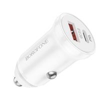 Заредете изображение във визуализатора на галерията – Borofone Car charger BZ18A - USB + Type C - PD 20W QC 3.0 18W white
