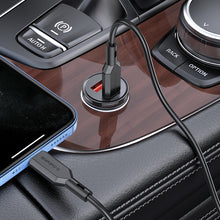 Заредете изображение във визуализатора на галерията – Borofone Car charger BZ18A - USB + Type C - PD 20W QC 3.0 18W with Type C to Lightning cable black
