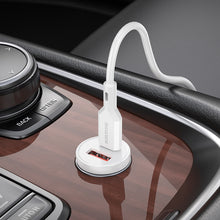 Заредете изображение във визуализатора на галерията – Borofone Car charger BZ18A - USB + Type C - PD 20W QC 3.0 18W with Type C to Lightning cable white
