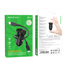 Заредете изображение във визуализатора на галерията – Borofone Car charger BZ18A - USB + Type C - PD 20W QC 3.0 18W with Type C to Typ C cable black
