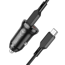 Заредете изображение във визуализатора на галерията – Borofone Car charger BZ18A - USB + Type C - PD 20W QC 3.0 18W with Type C to Typ C cable black
