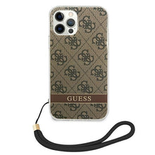 Заредете изображение във визуализатора на галерията – Original Case GUESS 4G Print Strap Hardcase GUOHCP12MH4STW for Iphone 12/12 Pro Brown
