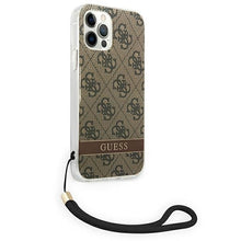 Заредете изображение във визуализатора на галерията – Original Case GUESS 4G Print Strap Hardcase GUOHCP12MH4STW for Iphone 12/12 Pro Brown

