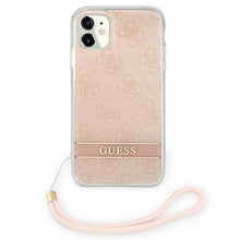 Заредете изображение във визуализатора на галерията – Original Case GUESS 4G Print Strap Hardcase GUOHCN61H4STP for Iphone 11 Pink
