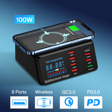 Заредете изображение във визуализатора на галерията – Charging station X9 - 7xUSB + Type C - 100W PD QC 3.0 + induction charging
