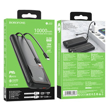 Заредете изображение във визуализатора на галерията – Borofone Power Bank 10000mAh BJ22 - USB - PD QC 3.0 22,5W with Type C and Lightning cables black
