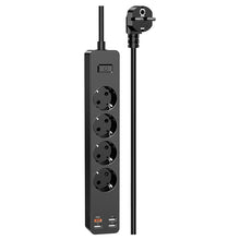 Заредете изображение във визуализатора на галерията – KAKU Power strip KSC-717 Zhengya - 4 outlets 230V + 3xUSB + Type C - black
