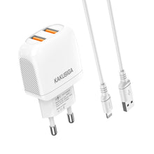 Заредете изображение във визуализатора на галерията – KAKU Wall charger KSC-694 Xuansu - 2xUSB - 2,4A with USB to Lightning white
