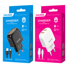 Заредете изображение във визуализатора на галерията – KAKU Wall charger KSC-694 Xuansu - 2xUSB - 2,4A with USB to Lightning black
