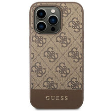 Заредете изображение във визуализатора на галерията – Original Case GUESS 4G Stripe Collection GUHCP14XG4GLBR for Iphone 14 Pro Max Brown

