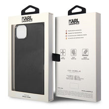 Заредете изображение във визуализатора на галерията – Original Pouch KARL LAGERFELD Leather Perforated Logo KLHCP14MFWHK for Iphone 14 Plus Black
