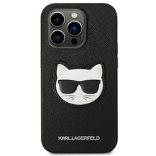Заредете изображение във визуализатора на галерията – Original KARL LAGERFELD Case Saffiano Choupette Head Patch KLHCP14LSAPCHK for Iphone 14 Pro black
