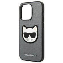 Заредете изображение във визуализатора на галерията – Original KARL LAGERFELD Case Saffiano Choupette Head Patch KLHCP14XSAPCHG for Iphone 14 Pro Max silver
