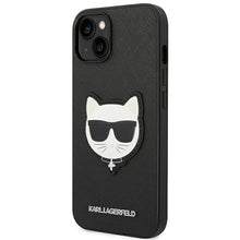 Заредете изображение във визуализатора на галерията – Original KARL LAGERFELD Case Saffiano Choupette Head Patch KLHCP14SSAPCHK for Iphone 14 black
