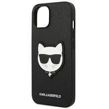 Заредете изображение във визуализатора на галерията – Original KARL LAGERFELD Case Saffiano Choupette Head Patch KLHCP14SSAPCHK for Iphone 14 black
