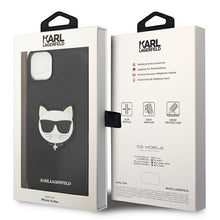 Заредете изображение във визуализатора на галерията – Original KARL LAGERFELD Case Saffiano Choupette Head Patch KLHCP14SSAPCHK for Iphone 14 black

