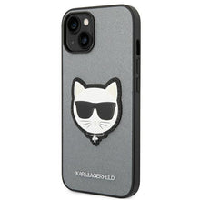 Заредете изображение във визуализатора на галерията – Original KARL LAGERFELD Case Saffiano Choupette Head Patch KLHCP14SSAPCHG for Iphone 14 silver
