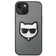 Заредете изображение във визуализатора на галерията – Original KARL LAGERFELD Case Saffiano Choupette Head Patch KLHCP14SSAPCHG for Iphone 14 silver
