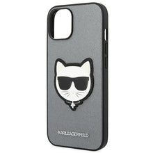 Заредете изображение във визуализатора на галерията – Original KARL LAGERFELD Case Saffiano Choupette Head Patch KLHCP14SSAPCHG for Iphone 14 silver
