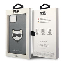 Заредете изображение във визуализатора на галерията – Original KARL LAGERFELD Case Saffiano Choupette Head Patch KLHCP14SSAPCHG for Iphone 14 silver
